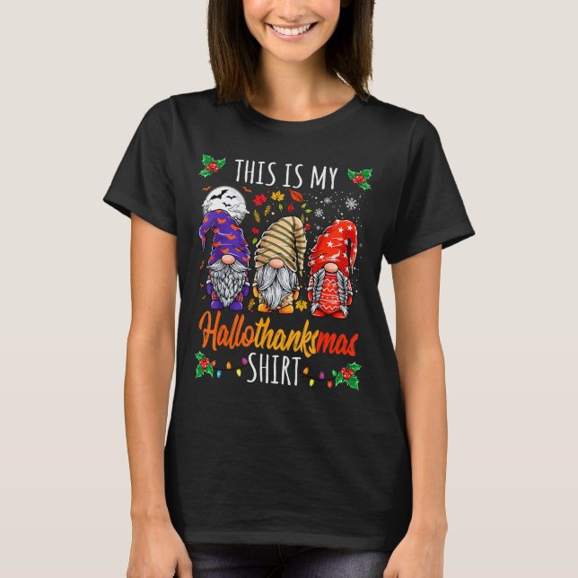 T-shirt Halloween Thanksgiving Christmas Funny Hallothanks (Devant)