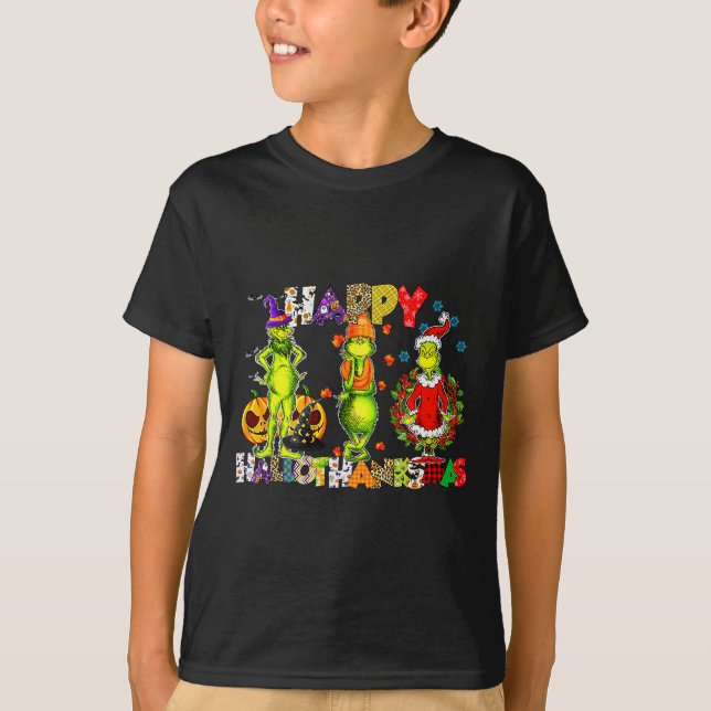 T-shirt Halloween Thanksgiving Christmas, Happy Hallo Than (Devant)