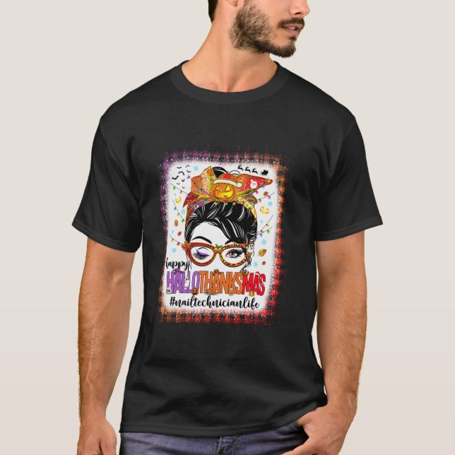 T-shirt Halloween Thanksgiving Christmas Nail Technicien L (Devant)