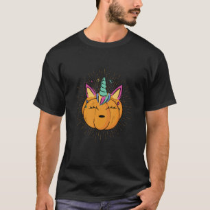 T-shirt Halloween Thanksgiving mignon Unicorn Citrouilles