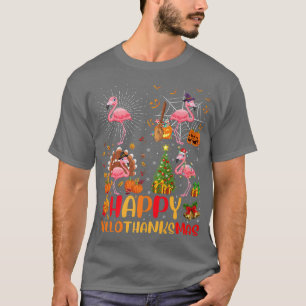 T-shirt Halloween Thanksgiving Noël Flamant rose Hallotha