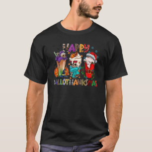 T-shirt Halloween Thanksgiving Noël Happy HalloThanks