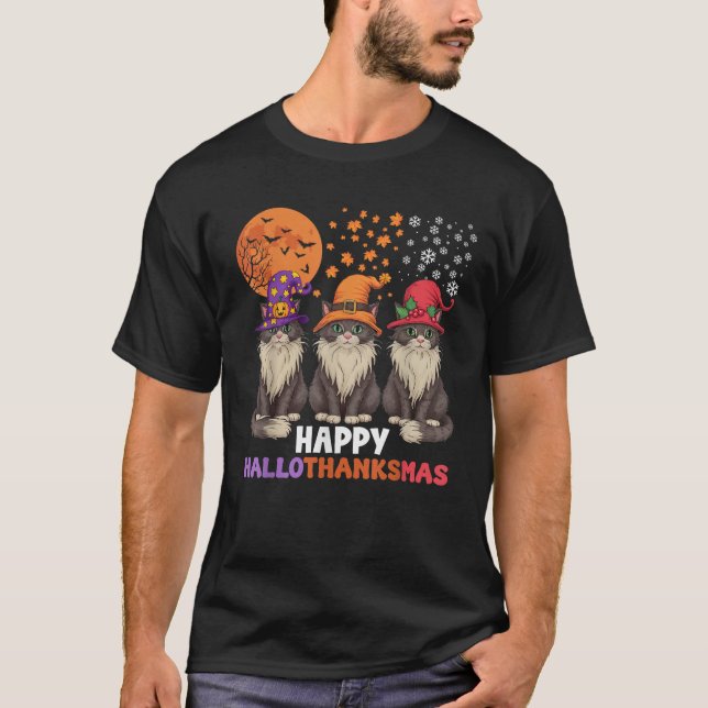 T-shirt Halloween Thanksgiving Noël Happy HalloThanks (Devant)