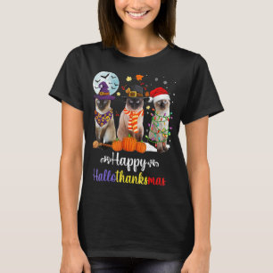 T-shirt Halloween Thanksgiving Noël Happy HalloThanks