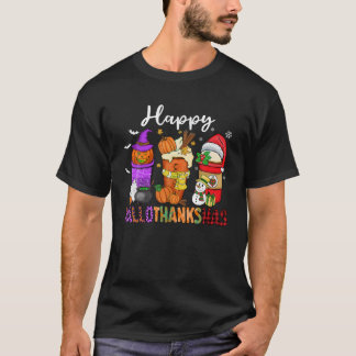 T-shirt Halloween Thanksgiving Noël Happy HalloThanks