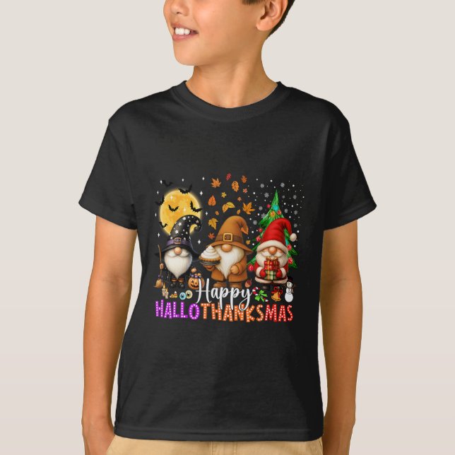 T-shirt Halloween Thanksgiving Noël Joyeux Hallomerci (Devant)