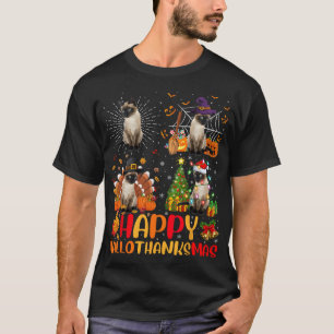 T-shirt Halloween Thanksgiving Noël Siamese Chat Hallo