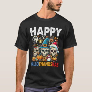 T-shirt Halloween Thanksgiving Xmas Happy Hallothanksmas S