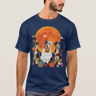 T-shirt Halloween Trois Chiens Bergers Australiens Sorcièr