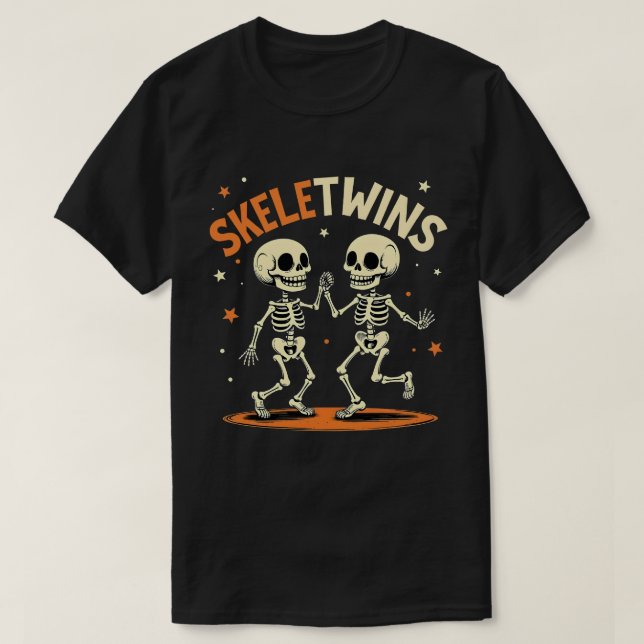 T-shirt Halloween Twins Skeletwins Danser Skeletons (Design devant)