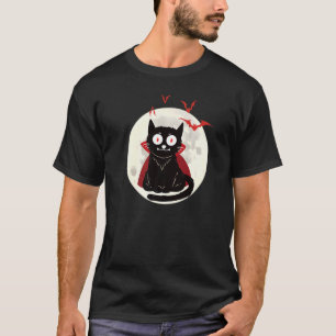 T-shirt Halloween Vampire Chat Pleine lune chauves-souris