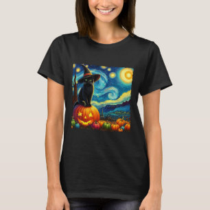 T-shirt Halloween Van Gogh Starry Nuit Noir Chat Sorcière