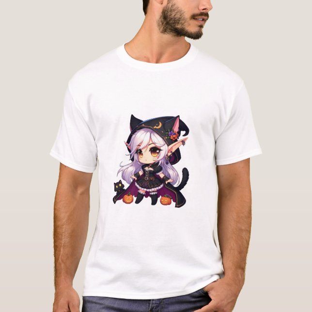 T-shirt Halloween WOW Style Chibi Elf Catgirl (Devant)
