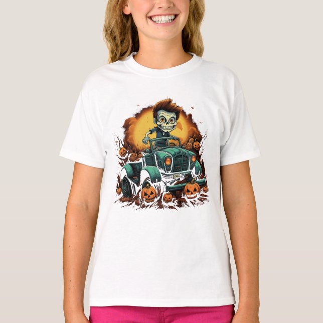 T-shirt Halloween Zombie Conduit Bien Citrouille Patch (Devant)