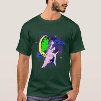 T-shirt Halloween Zombie Fée Assis Sur Une Lune Flottant
