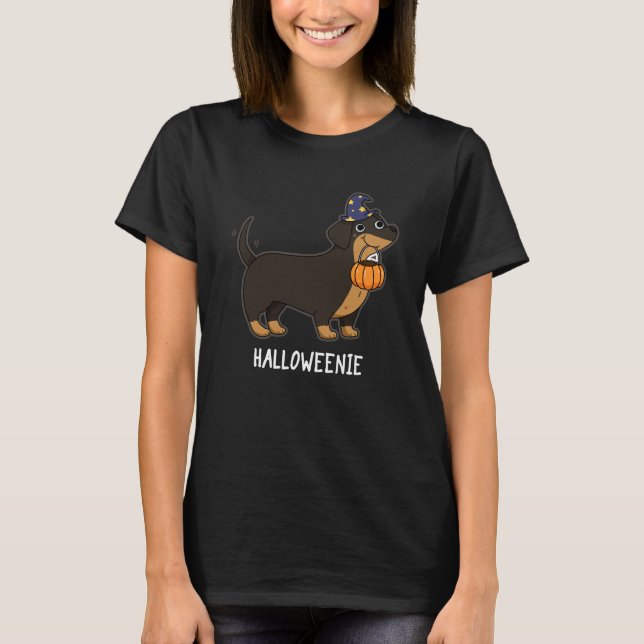 T-shirt Halloweenie Funny Saucisse Chien Pun Dark BG (Devant)
