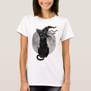 T-shirt Haloween Chatte Noire sorcière et lune