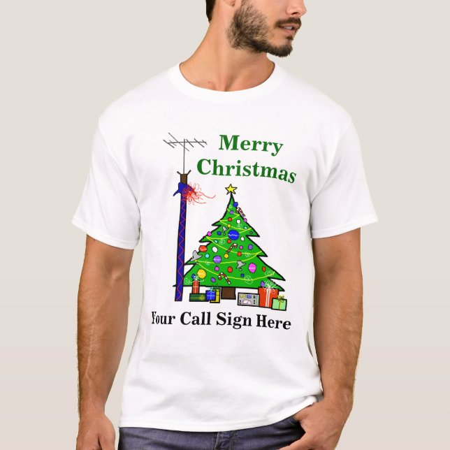 T-shirt Ham Radio Christmas Tree (Devant)