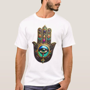 T-shirt Hamsa Brun Doré Coloré Arc-en-Ciel Troisième Œil C