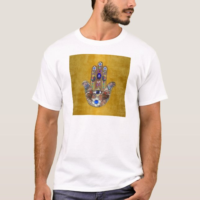 T-shirt Hamsa Coeurs Fleurs Opal Art sur Or (Devant)