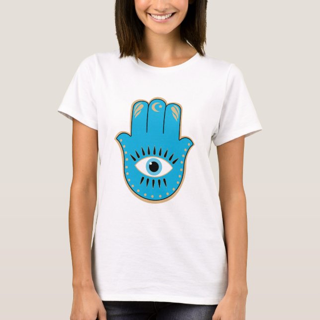 T-shirt Hamsa main Grec mal Oeil bleu (Devant)
