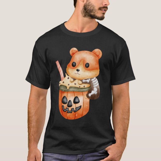 T-shirt Hamster avec Latte Citrouille - Joli Halloween cos (Devant)
