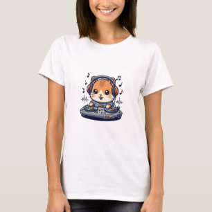 T-shirt Hamster de dessin animé mignon DJ mixant de la mus