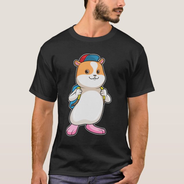 T-shirt Hamster en tant qu'étudiant avec sac à dos et Casq (Devant)