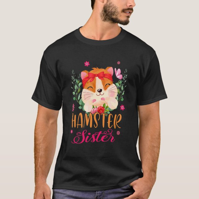 T-shirt Hamster Soeur Fleurs mignonnes Hamster Bow Cravate (Devant)