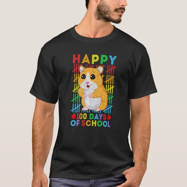T-shirt Hamster Teacher Student Happy 100 Days of School (Devant)