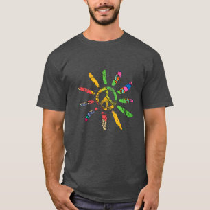 T-shirt Hand Drawn Ethnic Peace Sign Hippie Bohemian 