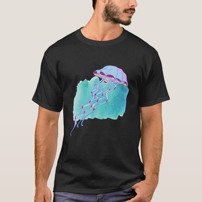 T-shirt Hand Drawn Jellyfish Deep Ocean Creatures and Rift (Devant)