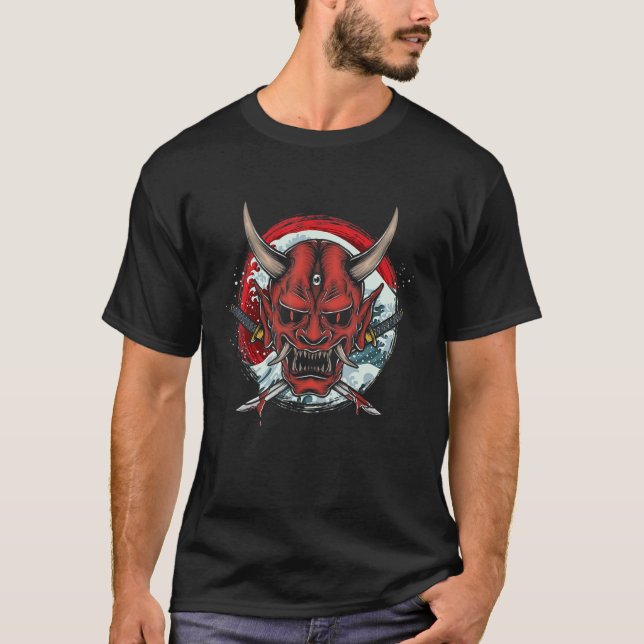 T-shirt Hannya Masque japonais Vague Katana Épée Samurai G (Devant)
