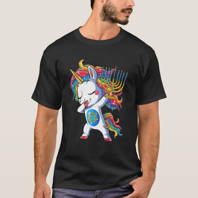 T-shirt Hanoukka Dabbing Unicorn Jewnicorn Chanukah Juif (Devant)