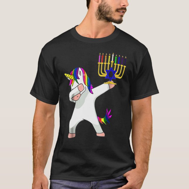T-shirt Hanoukka Dabbing Unicorn Jewnicorn Chanukah Juif (Devant)