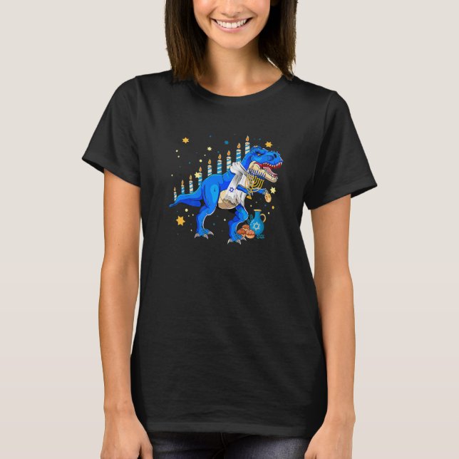 T-shirt Hanoukka Dinosaur Menorasaurus Rex Dino Chanukah B (Devant)
