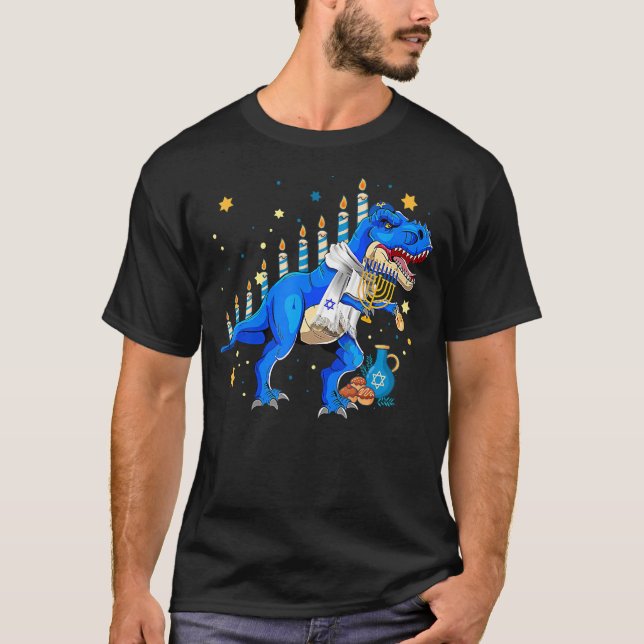 T-shirt Hanoukka Dinosaur Menorasaurus Rex Dino Chanukah B (Devant)