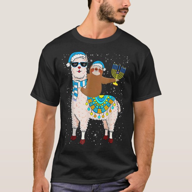 T-shirt Hanoukka Llamakah Llama Sloth Happy Hanoukka Chanu (Devant)