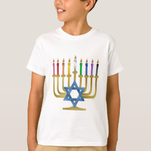T-shirt Hanoukka Rainbow Candles Gold Menorah