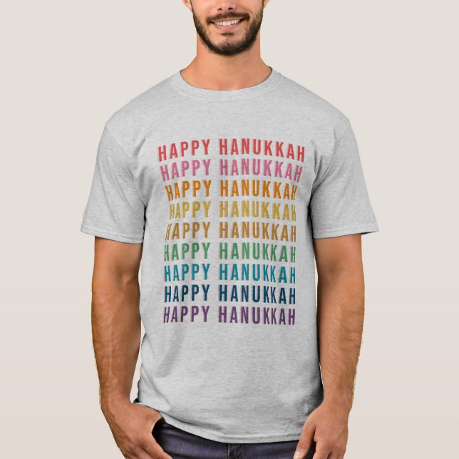 T-shirt Hanoukka Texte moderne Jouer Couleurs arc-en-ciel  (Devant)
