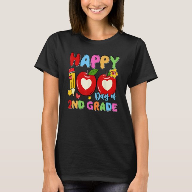 T-shirt Happy 100 Days Of 2nd Grade Pencil Apples Kids Tea (Devant)