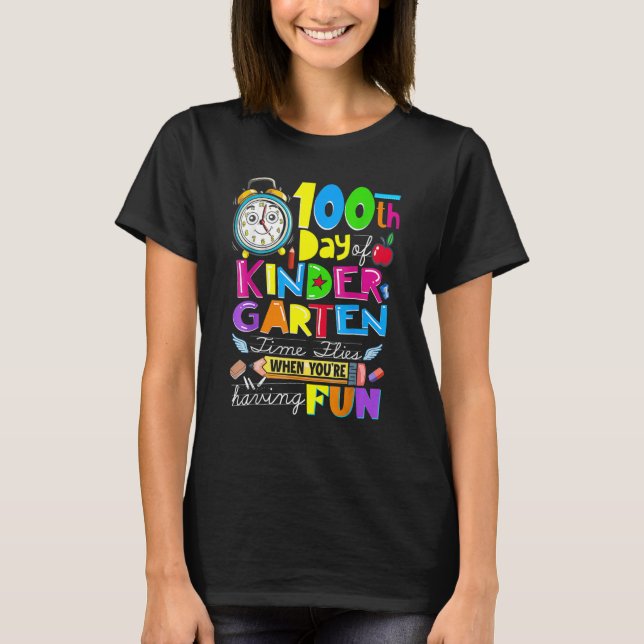 T-shirt Happy 100 Days Of Kindergarten School Teachers Kid (Devant)