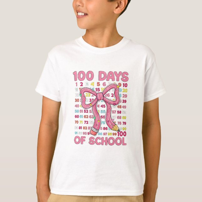 T-shirt Happy 100 Days of School Pink Bow (Devant)