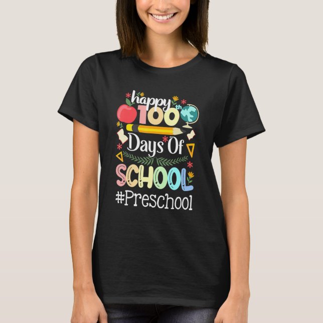 T-shirt Happy 100 Days Of School PRESCHOOL 100th Day Pop i (Devant)