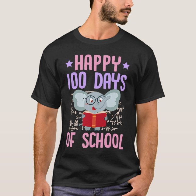 T-shirt Happy 100 Days Of School Reading Elephant Math Tea (Devant)