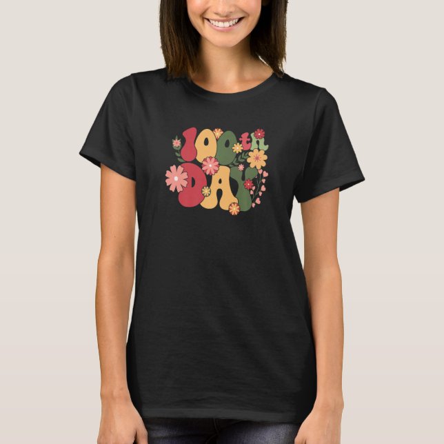 T-shirt Happy 100 Days Of School Teacher Kids Retro Groovy (Devant)