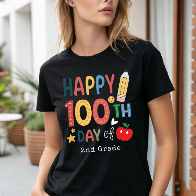 T-shirt Happy 100th Day of 2nd grade Teacher black (Happy 100th Day of 2nd grade Teacher black T-Shirt)