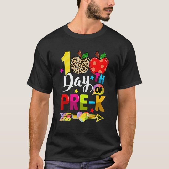 T-shirt Happy 100th Day Of Pre K Leopard Teacher 100th Day (Devant)