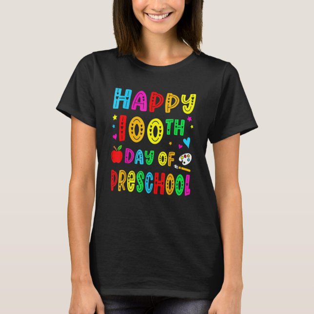 T-shirt Happy 100th Day Of Preschool Funny Teacher Student (Devant)