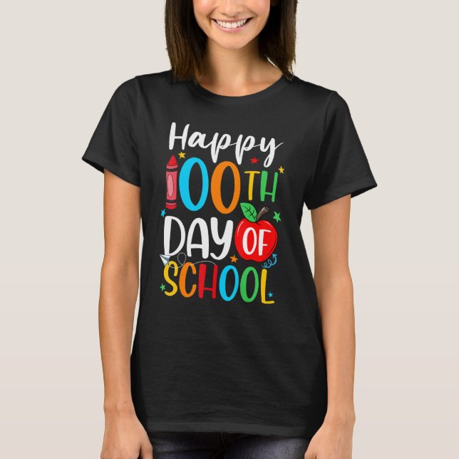 T-shirt Happy 100th Day of School 100 Days Crayon_1 (Devant)